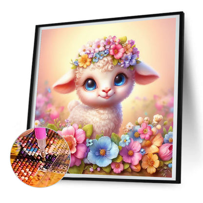 Sheep And Flower Powder - Full Round Drill Diamond Painting 30*30CM