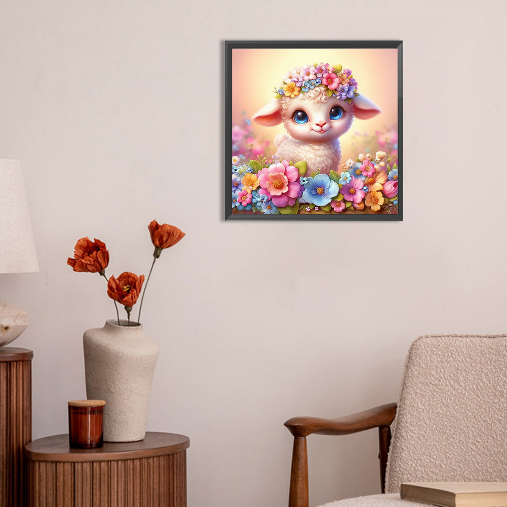 Sheep And Flower Powder - Full Round Drill Diamond Painting 30*30CM