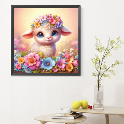Sheep And Flower Powder - Full Round Drill Diamond Painting 30*30CM
