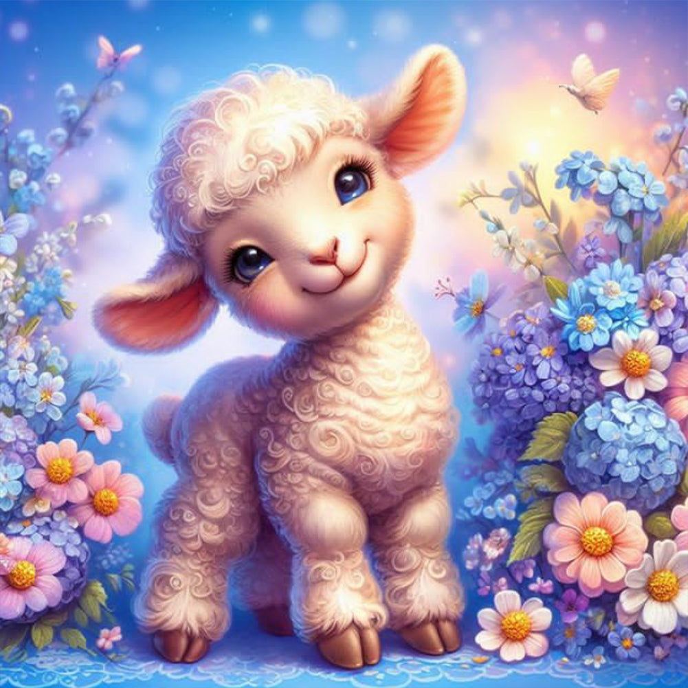 Sheep And Flower¡¤Blue - Full Round Drill Diamond Painting 30*30CM