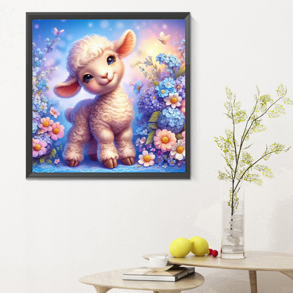 Sheep And Flower¡¤Blue - Full Round Drill Diamond Painting 30*30CM