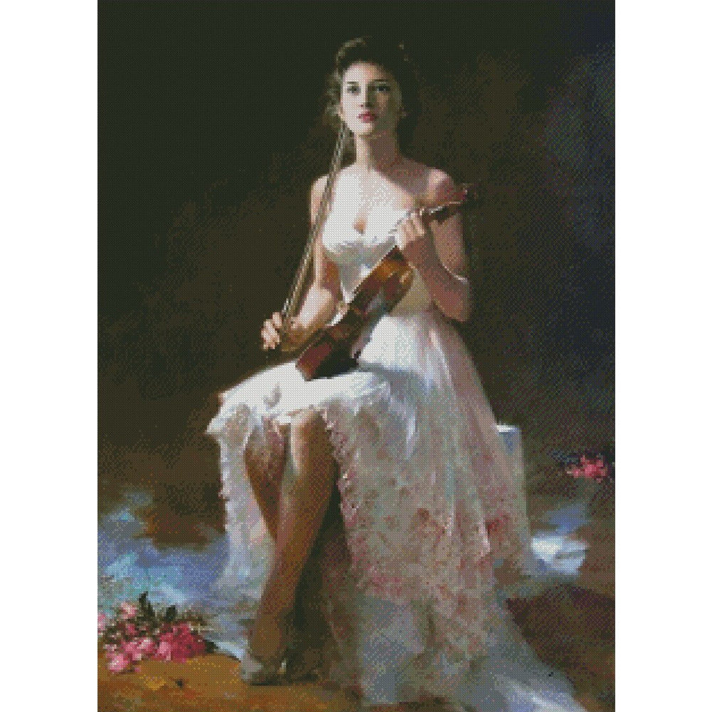 Girl Playing Violin - Full Round Drill Diamond Painting 40*55CM