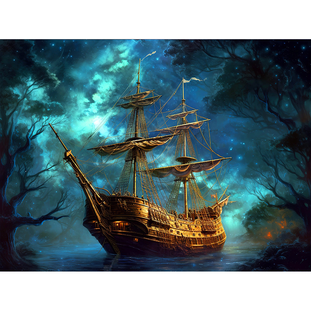 Sea Sailing Boat - Full Round Drill Diamond Painting 40*30CM