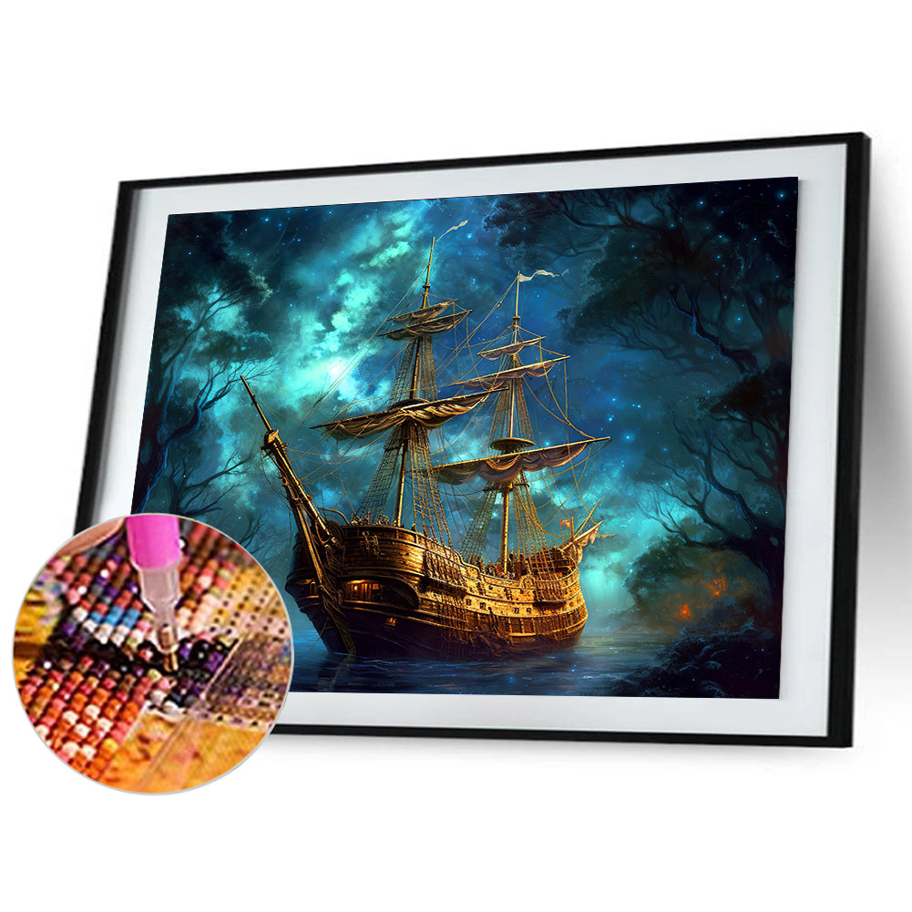 Sea Sailing Boat - Full Round Drill Diamond Painting 40*30CM