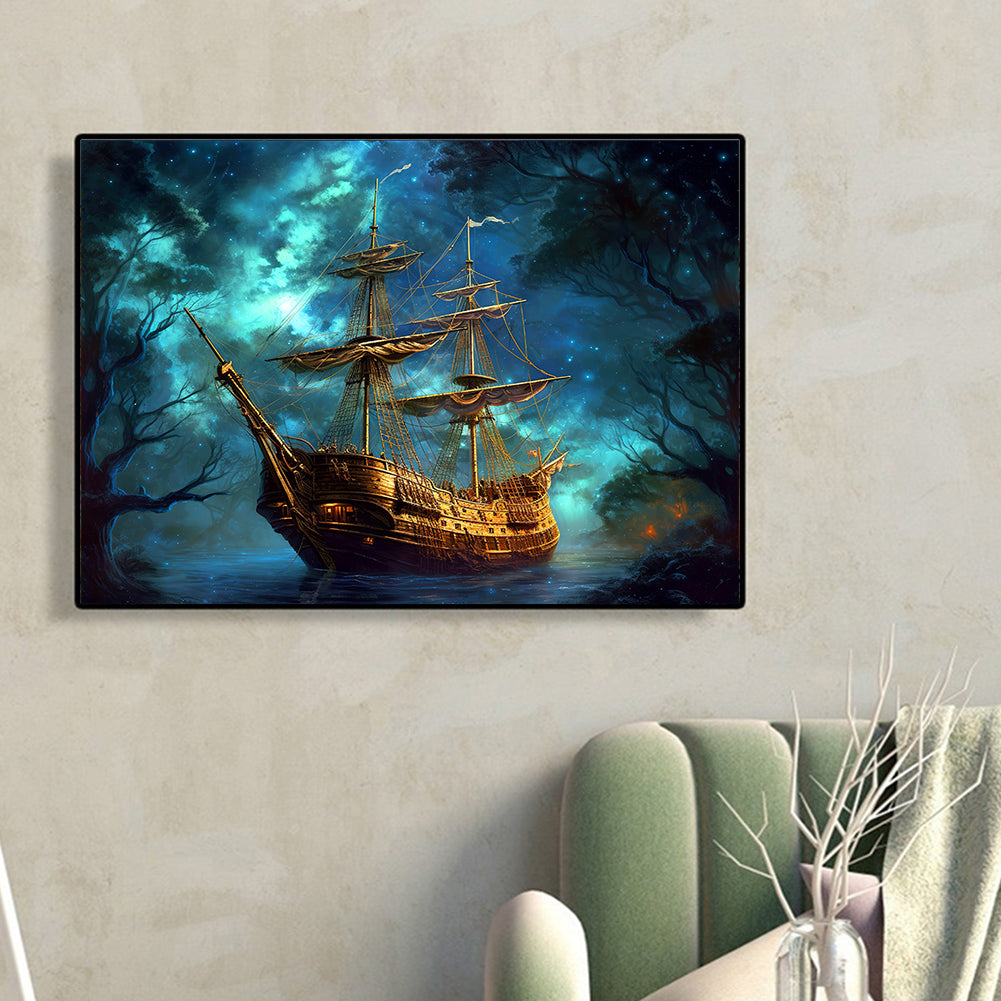 Sea Sailing Boat - Full Round Drill Diamond Painting 40*30CM