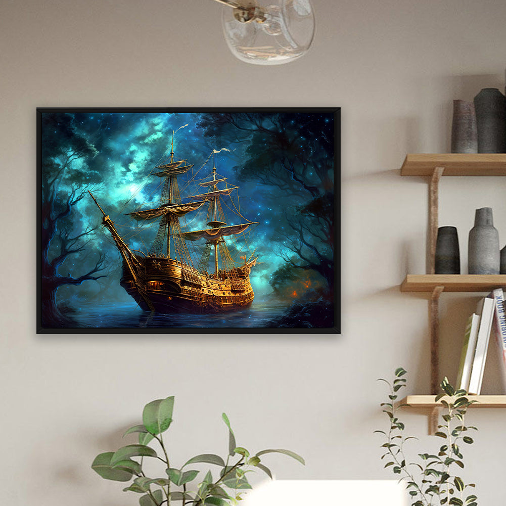 Sea Sailing Boat - Full Round Drill Diamond Painting 40*30CM