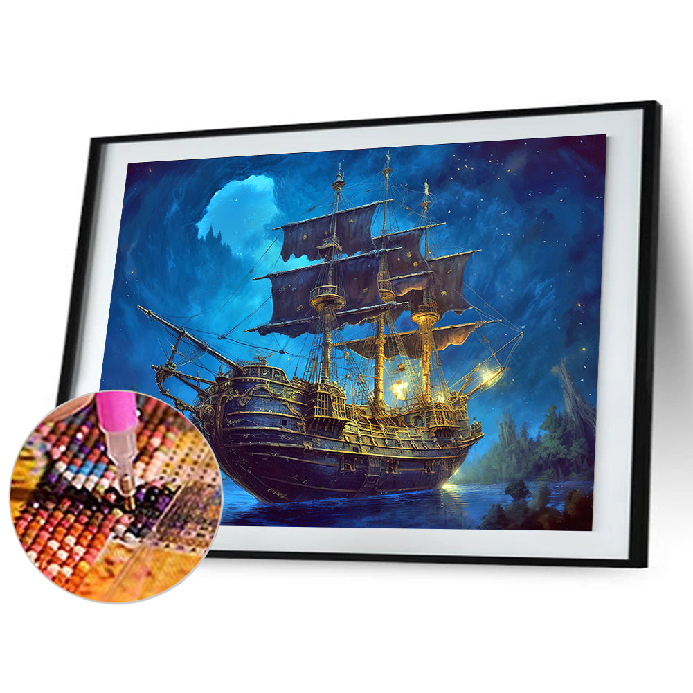 Sea Sailing Boat - Full Round Drill Diamond Painting 40*30CM