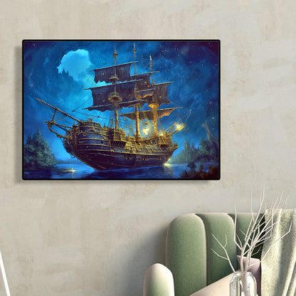 Sea Sailing Boat - Full Round Drill Diamond Painting 40*30CM