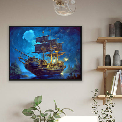 Sea Sailing Boat - Full Round Drill Diamond Painting 40*30CM