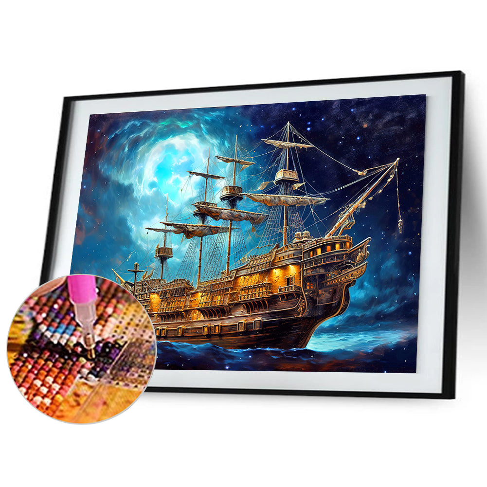 Sea Sailing Boat - Full Round Drill Diamond Painting 40*30CM