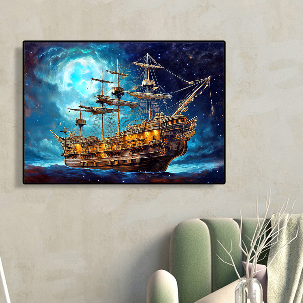 Sea Sailing Boat - Full Round Drill Diamond Painting 40*30CM