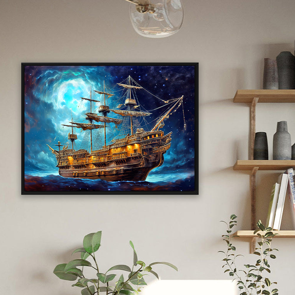 Sea Sailing Boat - Full Round Drill Diamond Painting 40*30CM