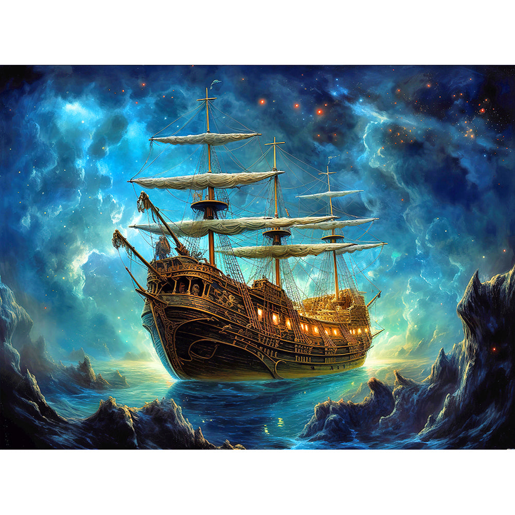 Sea Sailing Boat - Full Round Drill Diamond Painting 40*30CM