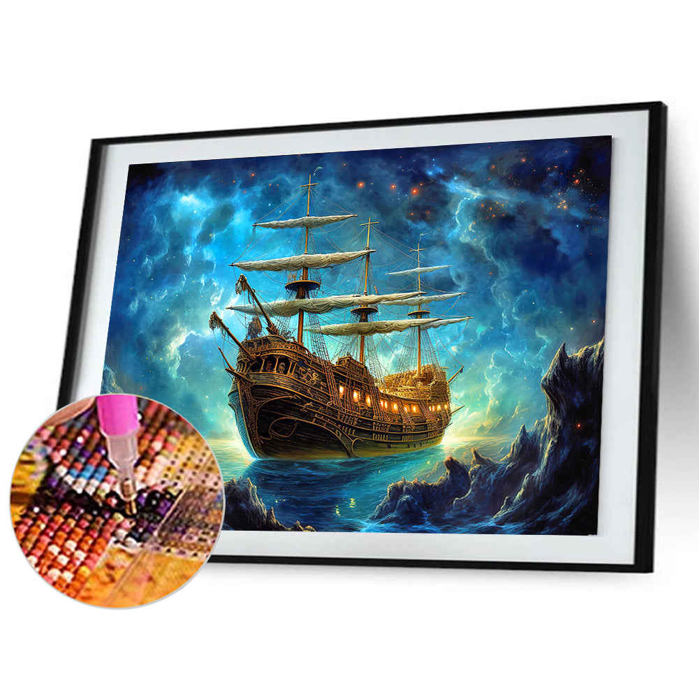 Sea Sailing Boat - Full Round Drill Diamond Painting 40*30CM
