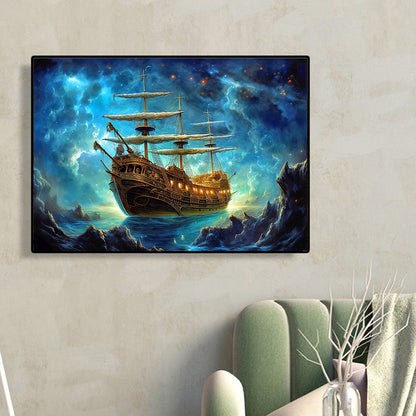 Sea Sailing Boat - Full Round Drill Diamond Painting 40*30CM