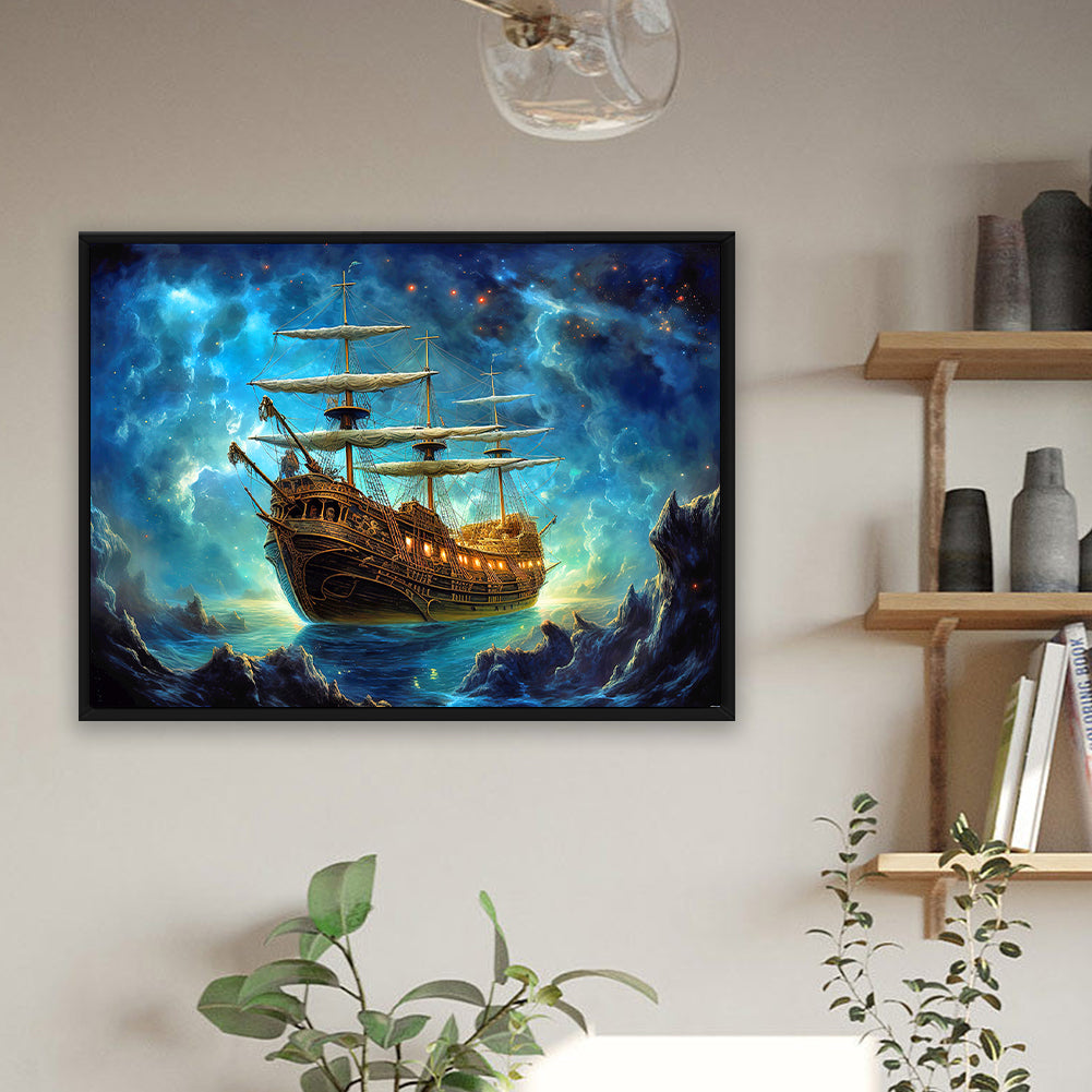 Sea Sailing Boat - Full Round Drill Diamond Painting 40*30CM