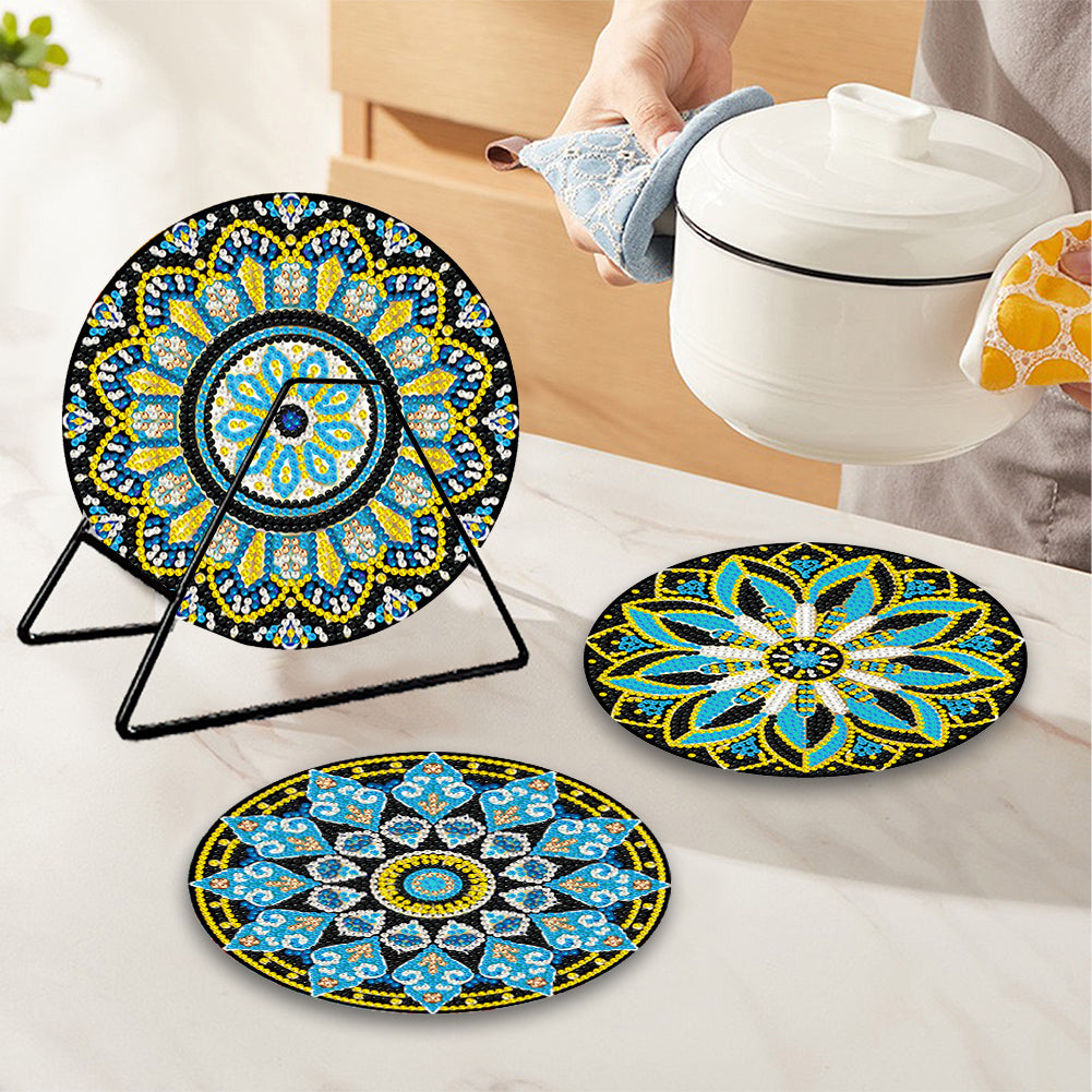 4 PCS Acrylic Mandala Diamond Painted Placemats Round Placemat with Holder