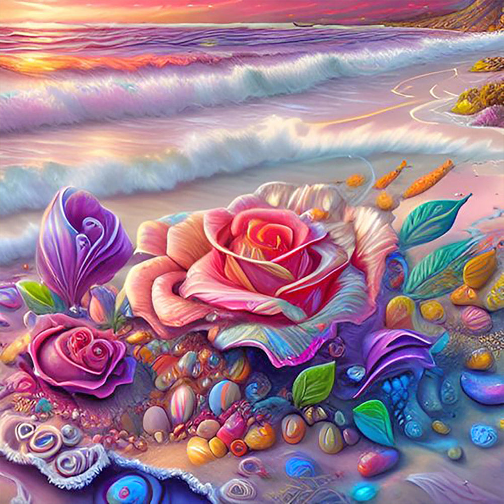Colorful Beach With Roses - Full Round Drill Diamond Painting 30*30CM