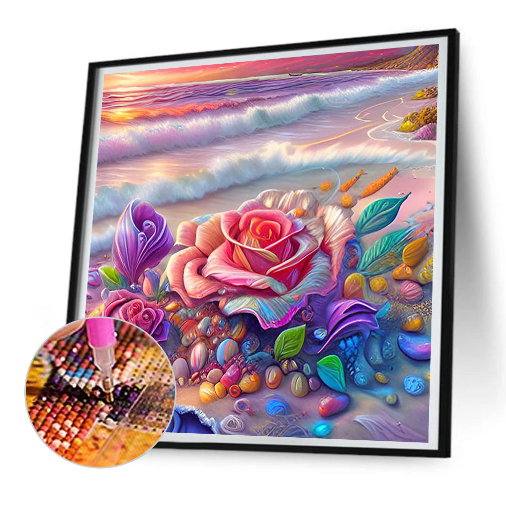 Colorful Beach With Roses - Full Round Drill Diamond Painting 30*30CM
