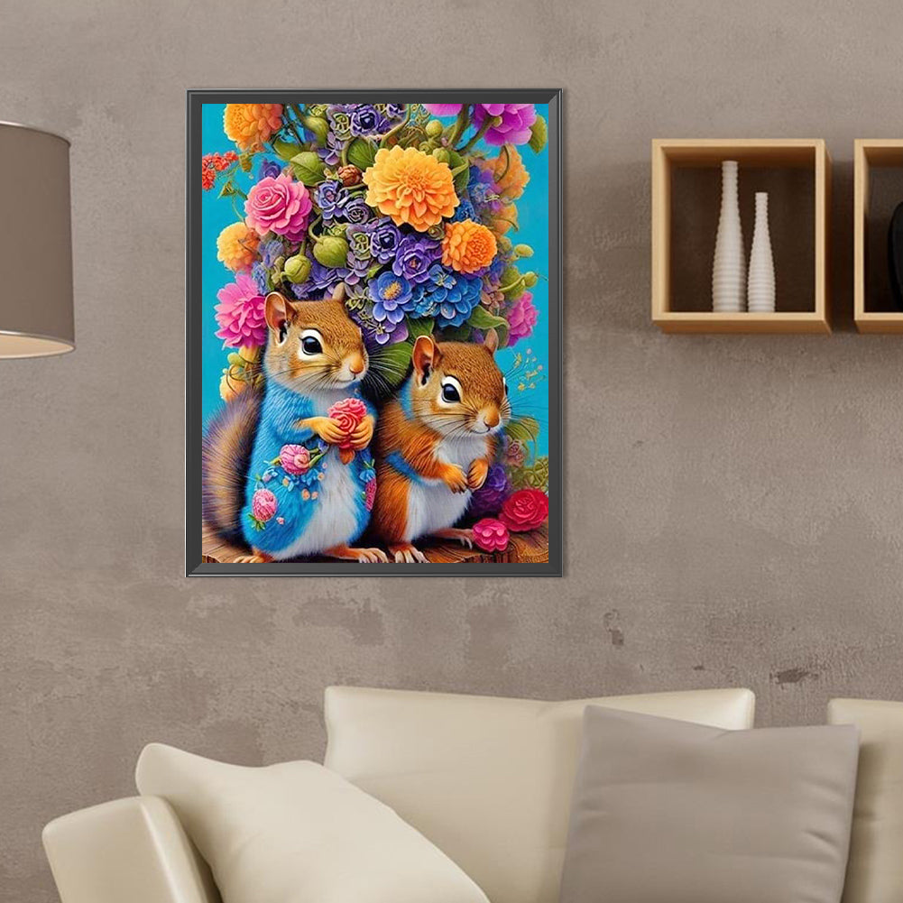 Flower And Squirrel - Full Round Drill Diamond Painting 30*40CM