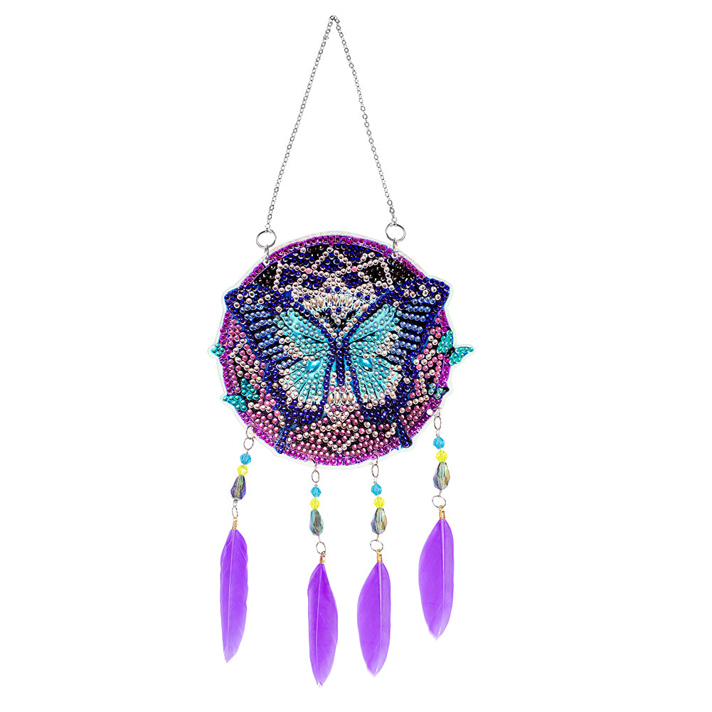 Double Sided Diamond Painting Hanging Pendant Feather Wind Chime (Butterfly)