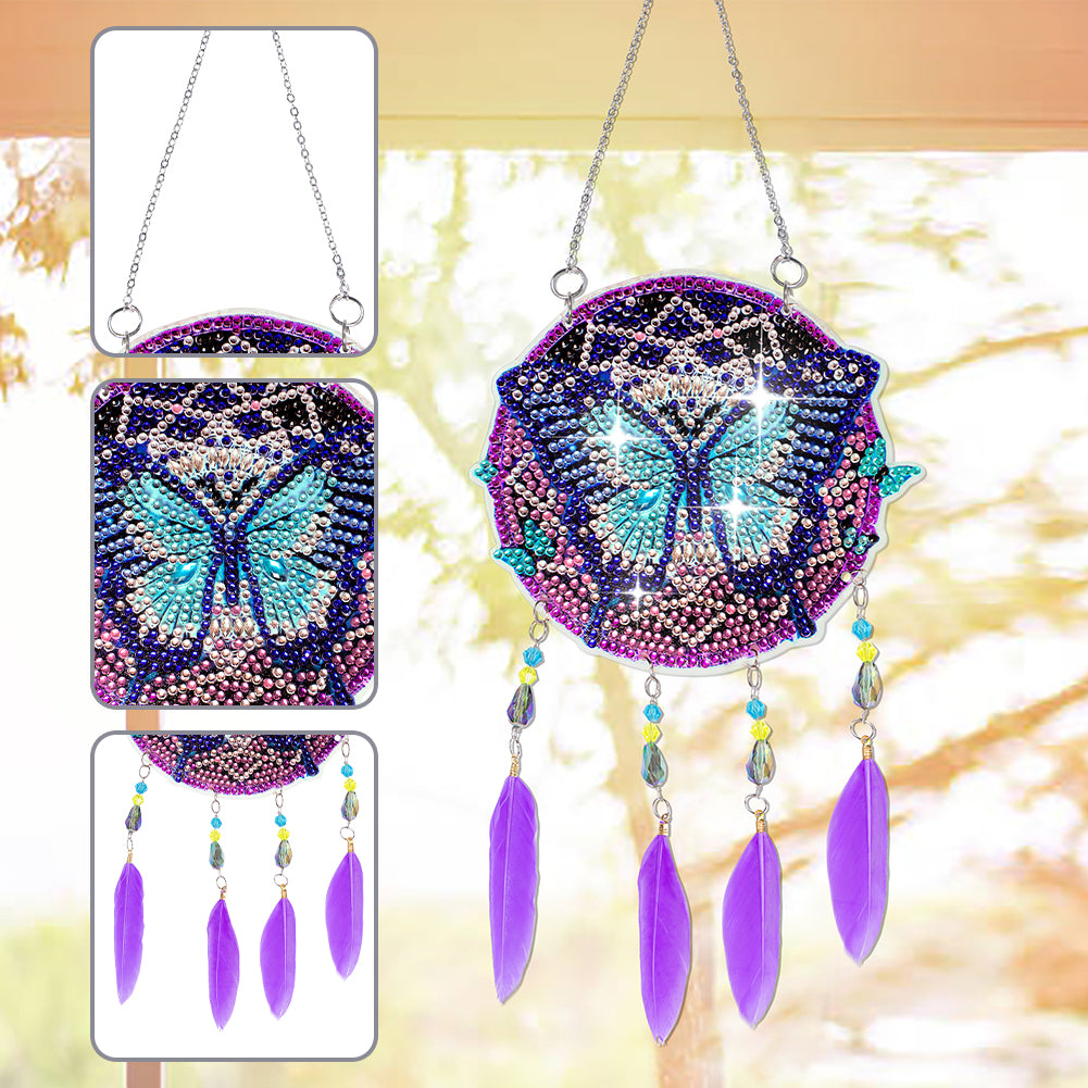 Double Sided Diamond Painting Hanging Pendant Feather Wind Chime (Butterfly)