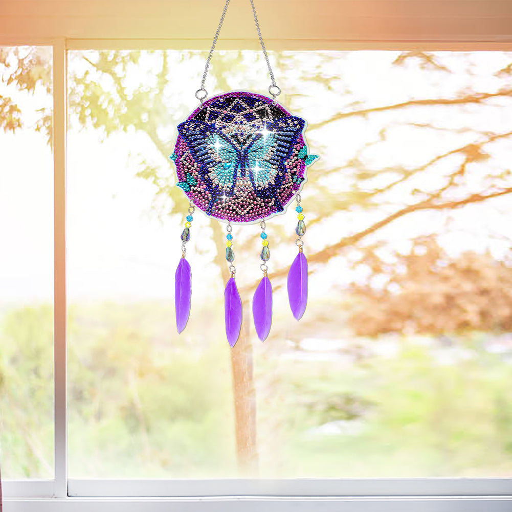 Double Sided Diamond Painting Hanging Pendant Feather Wind Chime (Butterfly)