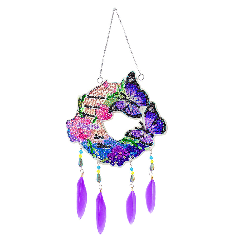 Double Sided Diamond Painting Hanging Pendant Feather Wind Chime (Butterfly)