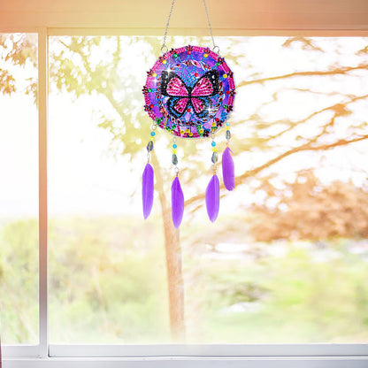 Double Sided Diamond Painting Hanging Pendant Feather Wind Chime (Butterfly)