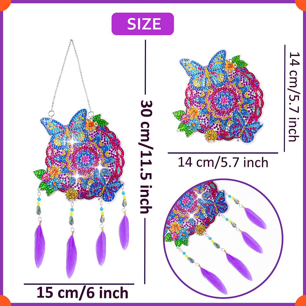 Double Sided Diamond Painting Hanging Pendant Feather Wind Chime (Butterfly)