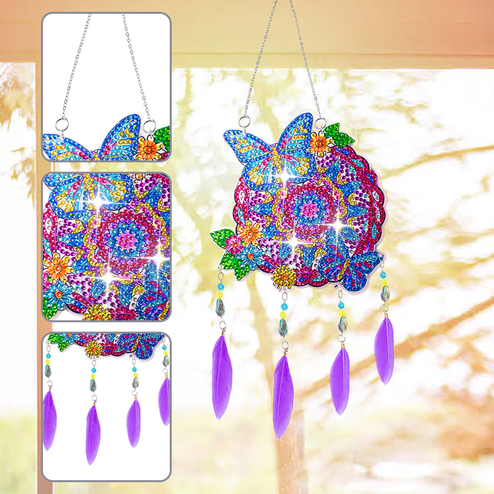 Double Sided Diamond Painting Hanging Pendant Feather Wind Chime (Butterfly)