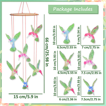 Double Sided Diamond Painting Hanging Pendant Feather Wind Chime (Luminous Bird)