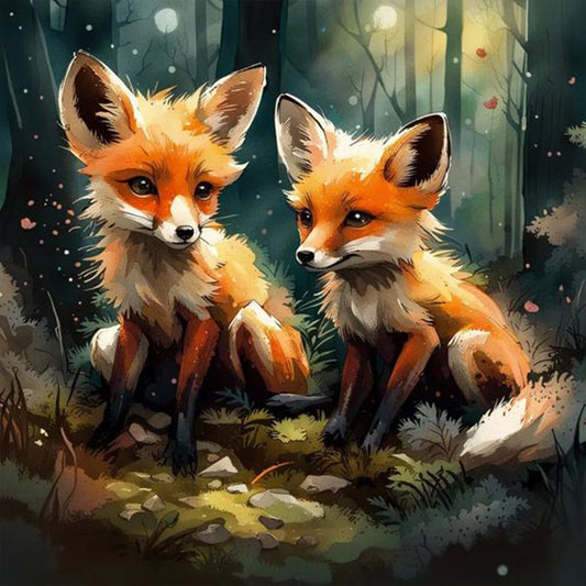 A Pair Of Red Foxes In The Forest - Full Round Drill Diamond Painting 30*30CM