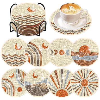 8 Pcs Acrylic Diamond Painting Art Coasters Kit with Holder (Simple Sun Moon)