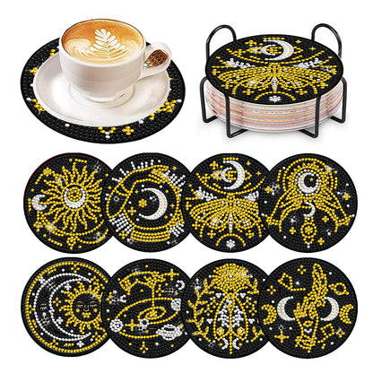 8 Pcs Acrylic Diamond Painting Art Coasters Kit with Holder (Sun Moon Magic)