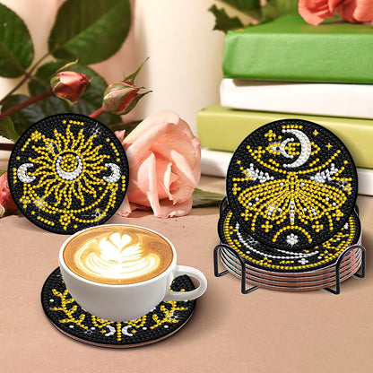 8 Pcs Acrylic Diamond Painting Art Coasters Kit with Holder (Sun Moon Magic)