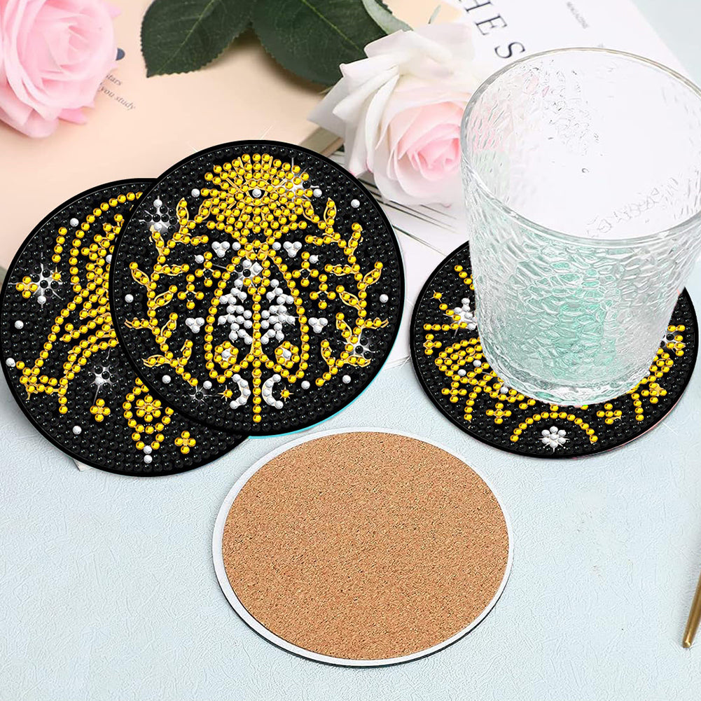 8 Pcs Acrylic Diamond Painting Art Coasters Kit with Holder (Sun Moon Magic)