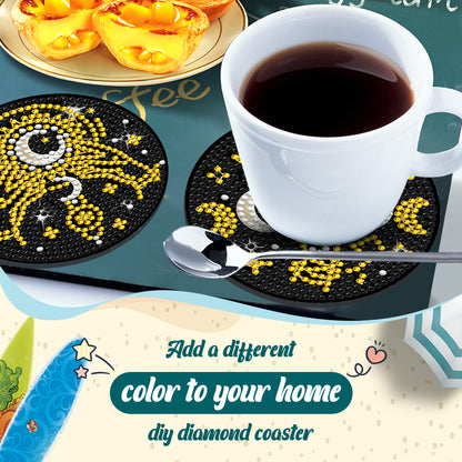 8 Pcs Acrylic Diamond Painting Art Coasters Kit with Holder (Sun Moon Magic)