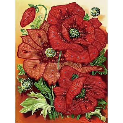 Poppy Blossoms - Special Shaped Drill Diamond Painting 30*40CM