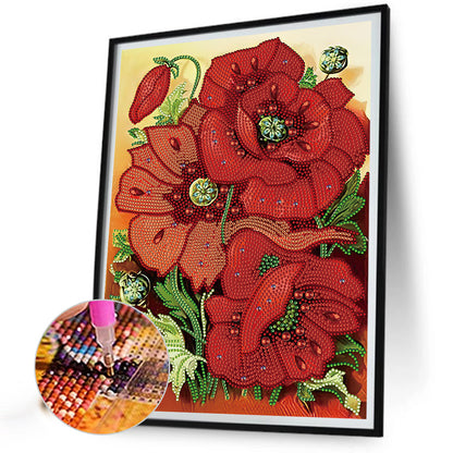 Poppy Blossoms - Special Shaped Drill Diamond Painting 30*40CM