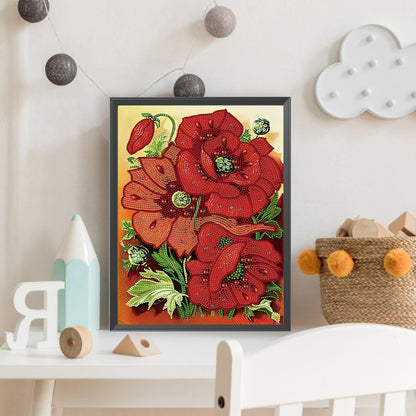 Poppy Blossoms - Special Shaped Drill Diamond Painting 30*40CM