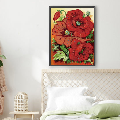 Poppy Blossoms - Special Shaped Drill Diamond Painting 30*40CM