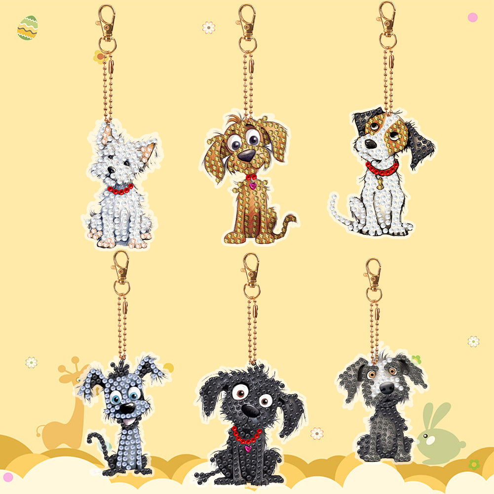 6 PCS Double Sided Special Shape Diamond Painting Keychain (Cute Puppy)