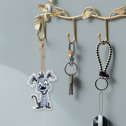 6 PCS Double Sided Special Shape Diamond Painting Keychain (Cute Puppy)
