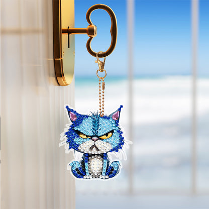 6 PCS Double Sided Special Shape Diamond Painting Keychain (Fierce Cute Cat)