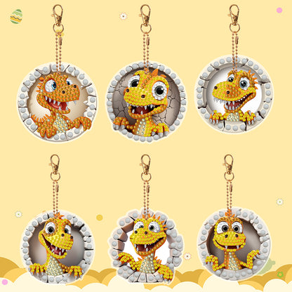 6 PCS Double Sided Special Shape Diamond Painting Keychain (Little Dinosaur)