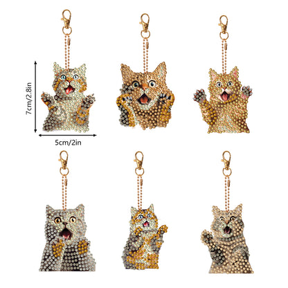 6 PCS Double Sided Special Shape Diamond Painting Keychain (Panicked Cat)