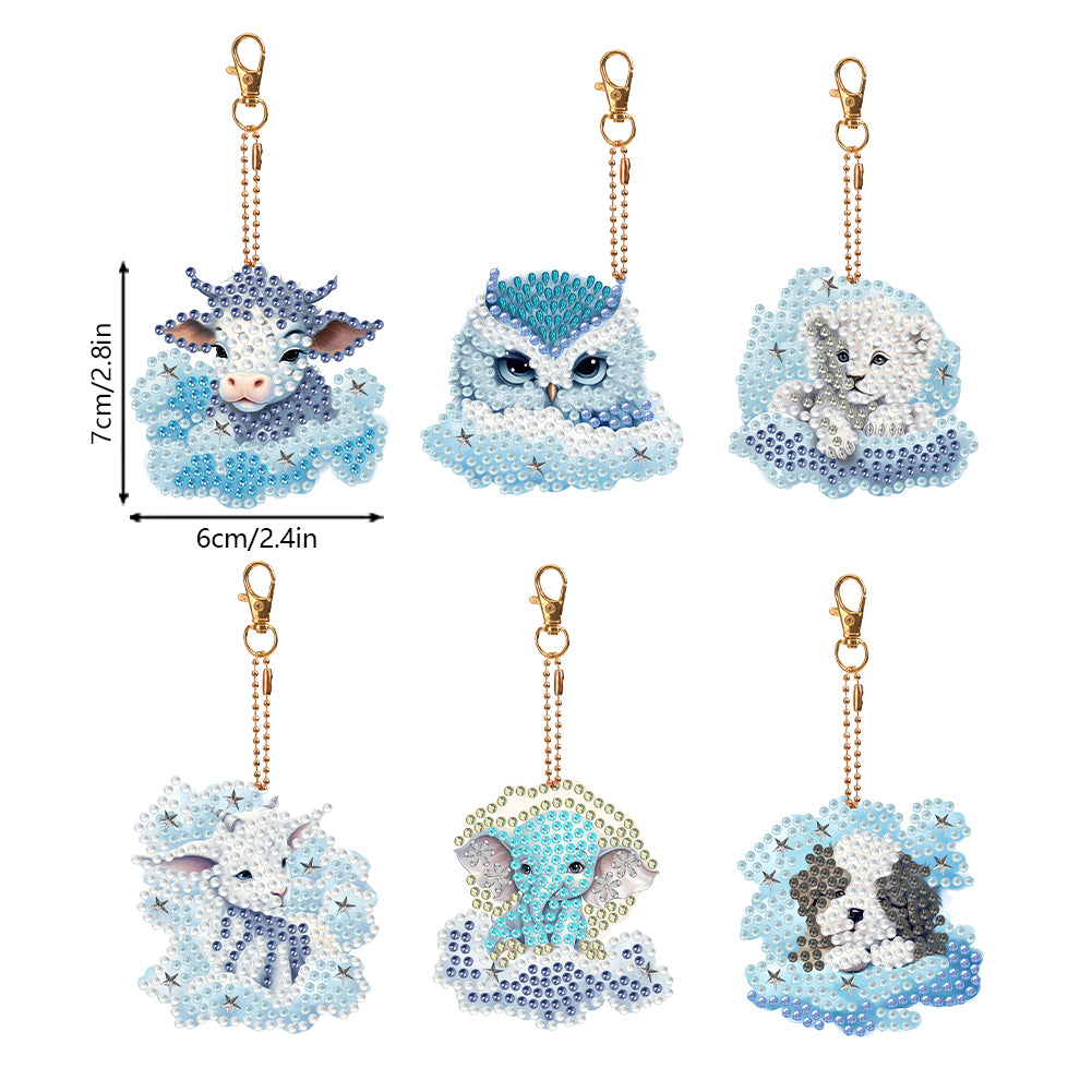 6 PCS Double Sided Special Shape Diamond Painting Keychain (Cloud Animals)