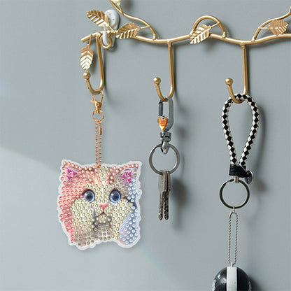 6 PCS Double Sided Special Shape Diamond Painting Keychain Pendant (Cute Cat)