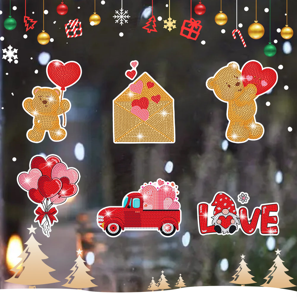 6 Pcs Valentine Diamond Painting Sticker Gem Sticker for Boy Girls Gift (Bear)